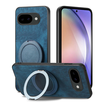 For Google Pixel 10a Retro Leather Rotation Round Holder Phone Case - Blue - SYA003086915D