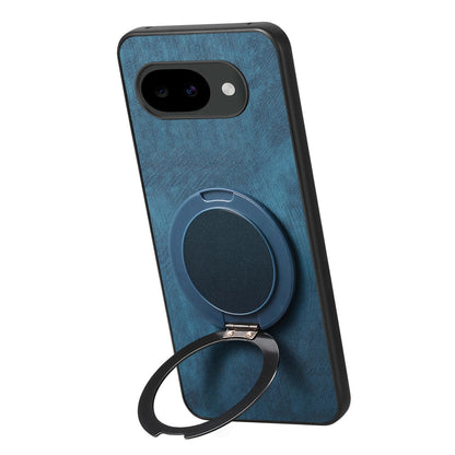 For Google Pixel 10a Retro Leather Rotation Round Holder Phone Case - Blue - SYA003086915D