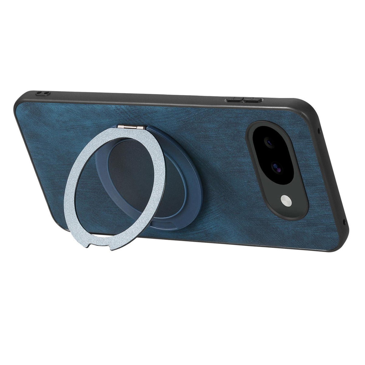 For Google Pixel 10a Retro Leather Rotation Round Holder Phone Case - Blue - SYA003086915D