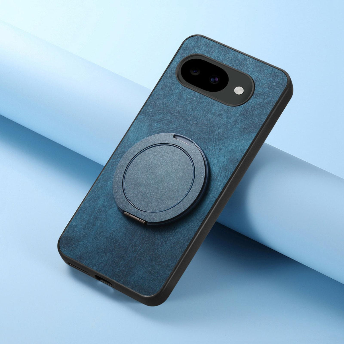 For Google Pixel 10a Retro Leather Rotation Round Holder Phone Case - Blue - SYA003086915D