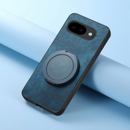 For Google Pixel 10a Retro Leather Rotation Round Holder Phone Case - Blue - SYA003086915D