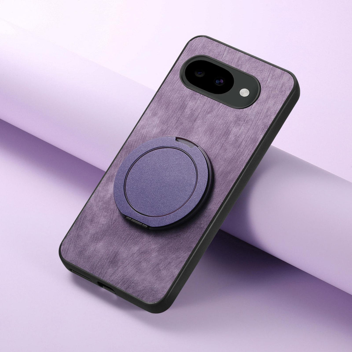 For Google Pixel 10a Retro Leather Rotation Round Holder Phone Case - Purple - SYA003086915E