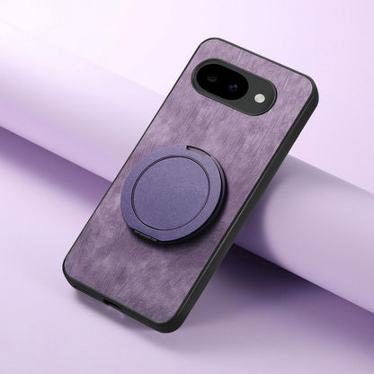 For Google Pixel 10a Retro Leather Rotation Round Holder Phone Case - Purple - SYA003086915E