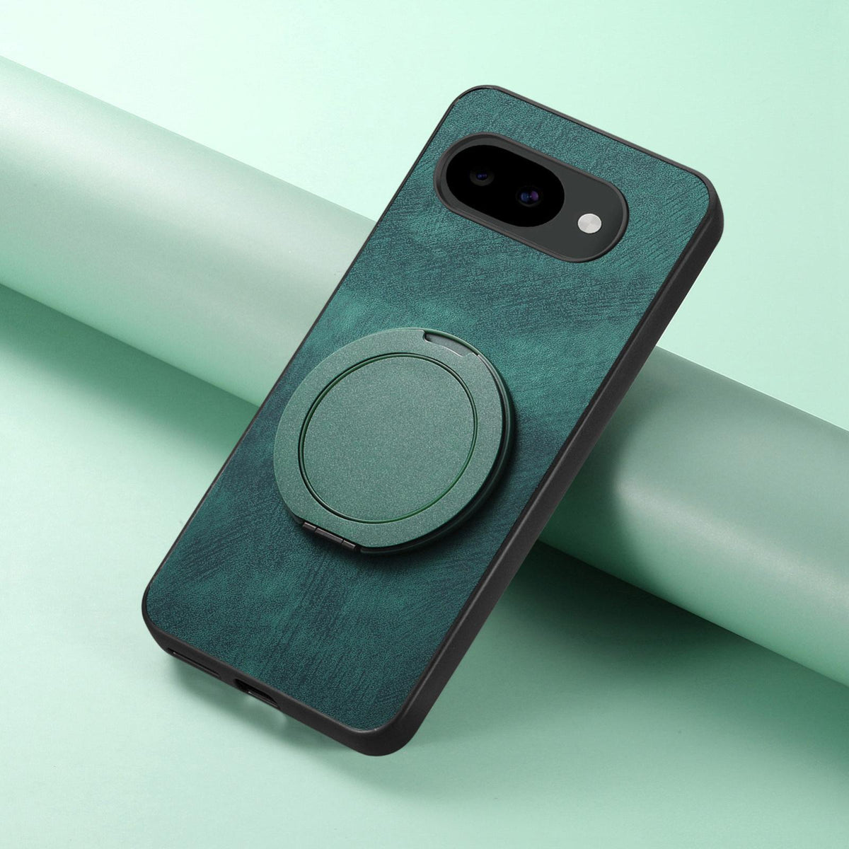 For Google Pixel 10a Retro Leather Rotation Round Holder Phone Case - Green - SYA003086915F