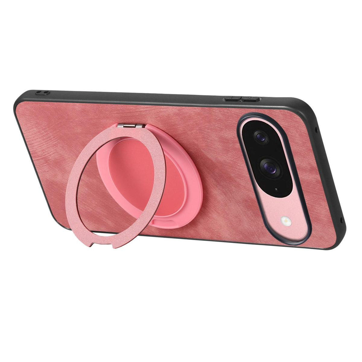 For Google Pixel 11 Retro Leather Rotation Round Holder Phone Case - Pink - SYA003086916A