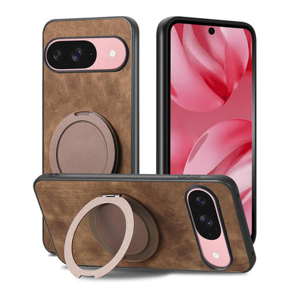 For Google Pixel 11 Retro Leather Rotation Round Holder Phone Case - Brown - SYA003086916B