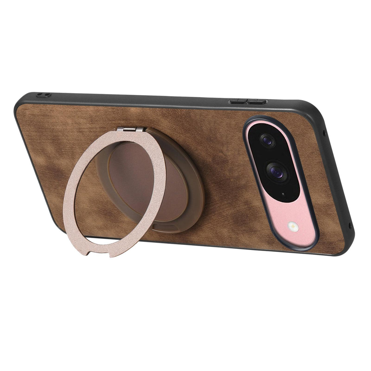 For Google Pixel 11 Retro Leather Rotation Round Holder Phone Case - Brown - SYA003086916B