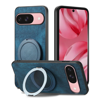 For Google Pixel 11 Retro Leather Rotation Round Holder Phone Case - Blue - SYA003086916D
