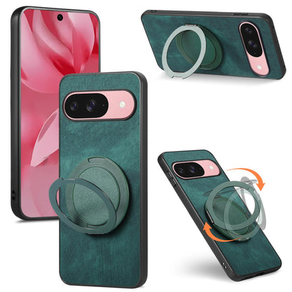 For Google Pixel 11 Retro Leather Rotation Round Holder Phone Case - Green - SYA003086916F
