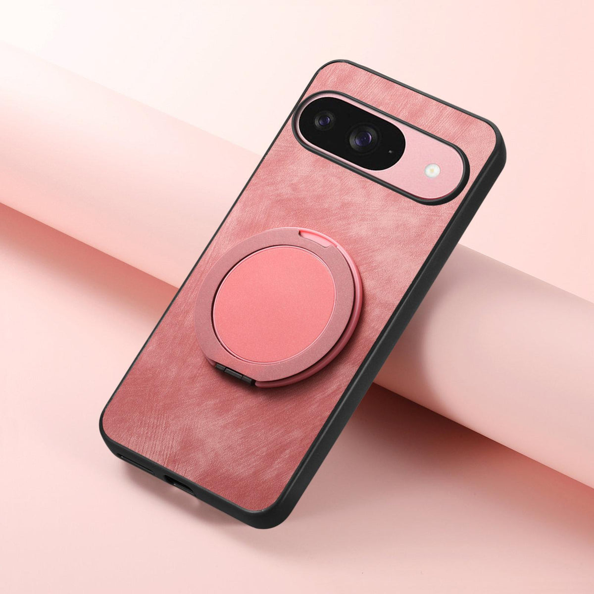 For Google Pixel 11 Pro Retro Leather Rotation Round Holder Phone Case - Pink - SYA003086917A