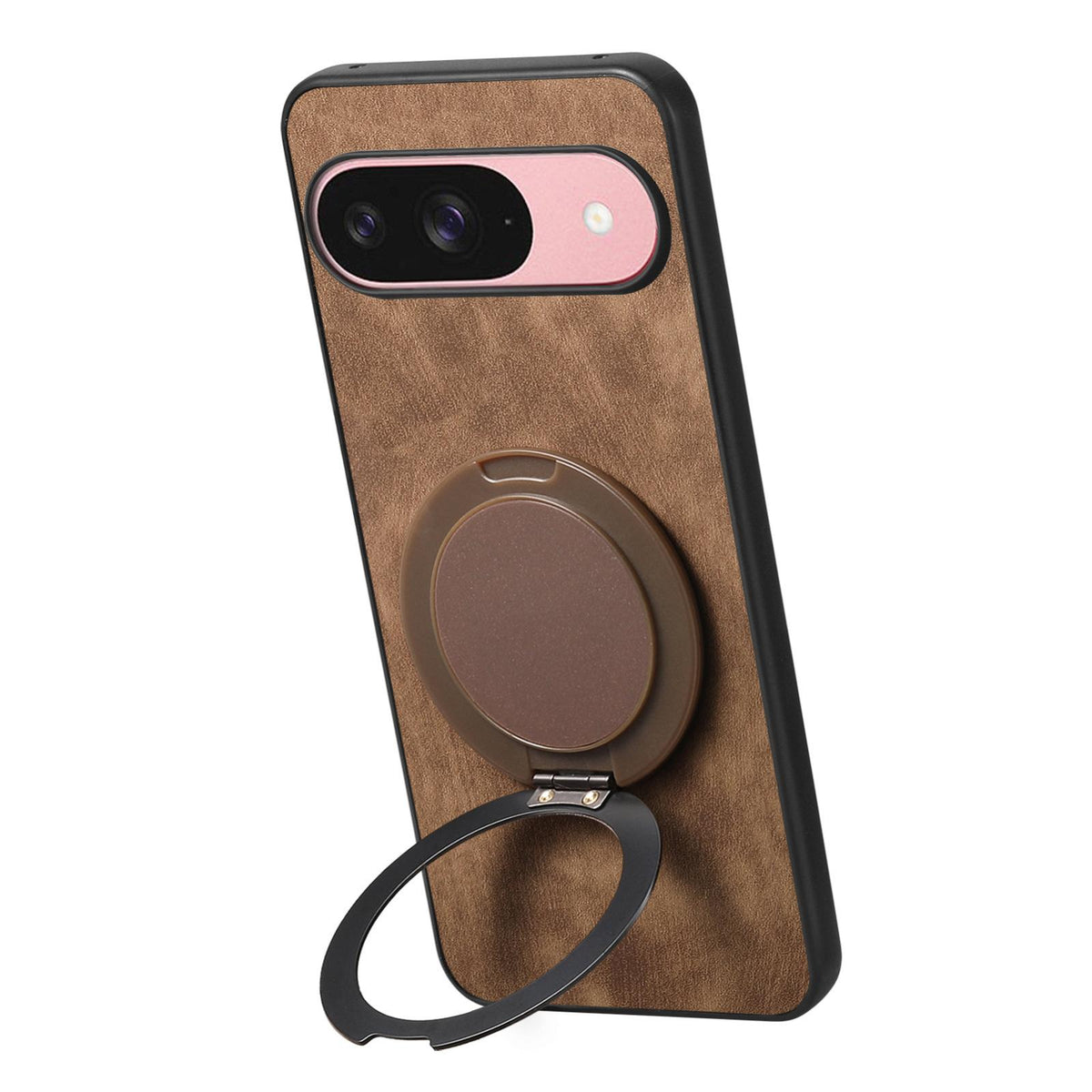For Google Pixel 11 Pro Retro Leather Rotation Round Holder Phone Case - Brown - SYA003086917B