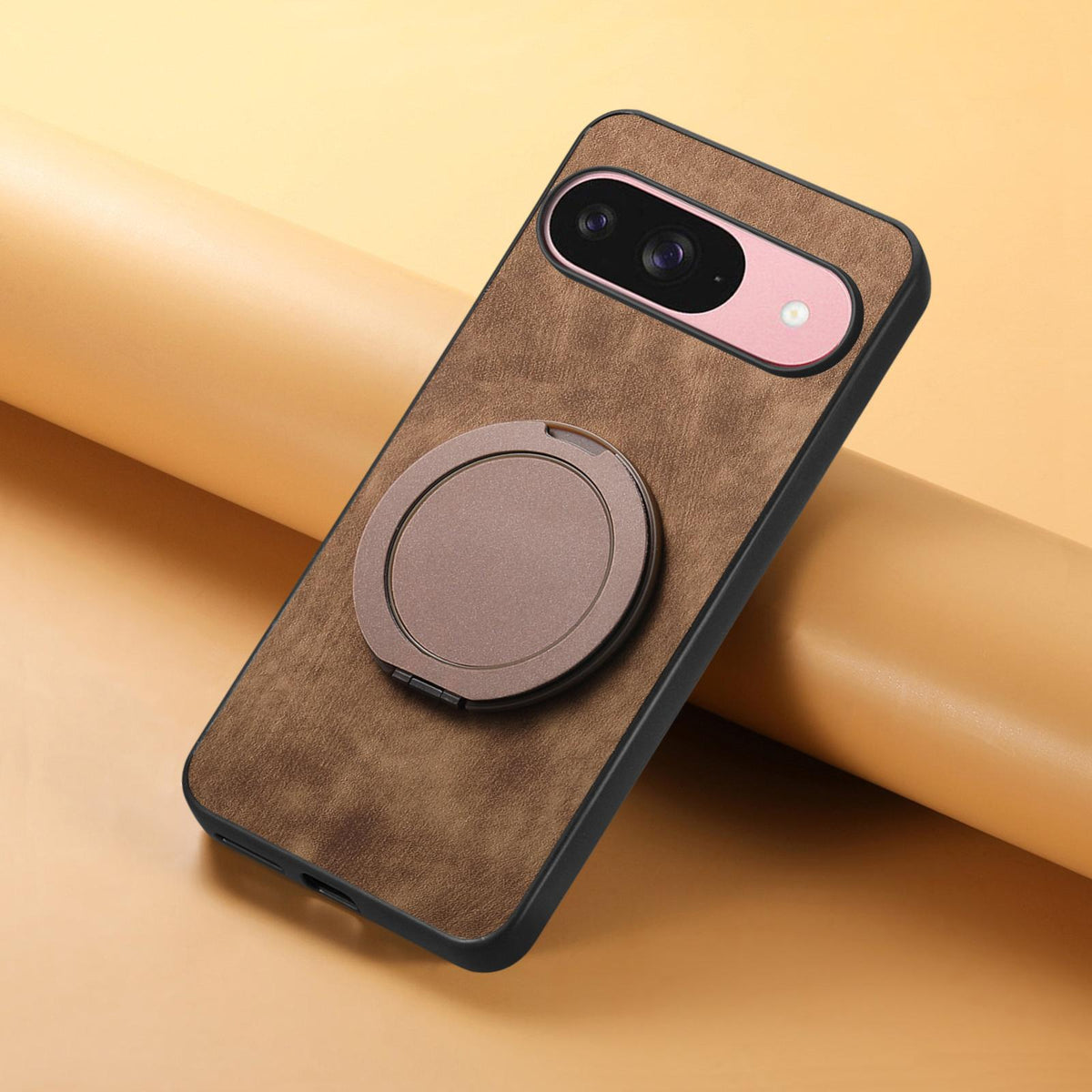 For Google Pixel 11 Pro Retro Leather Rotation Round Holder Phone Case - Brown - SYA003086917B