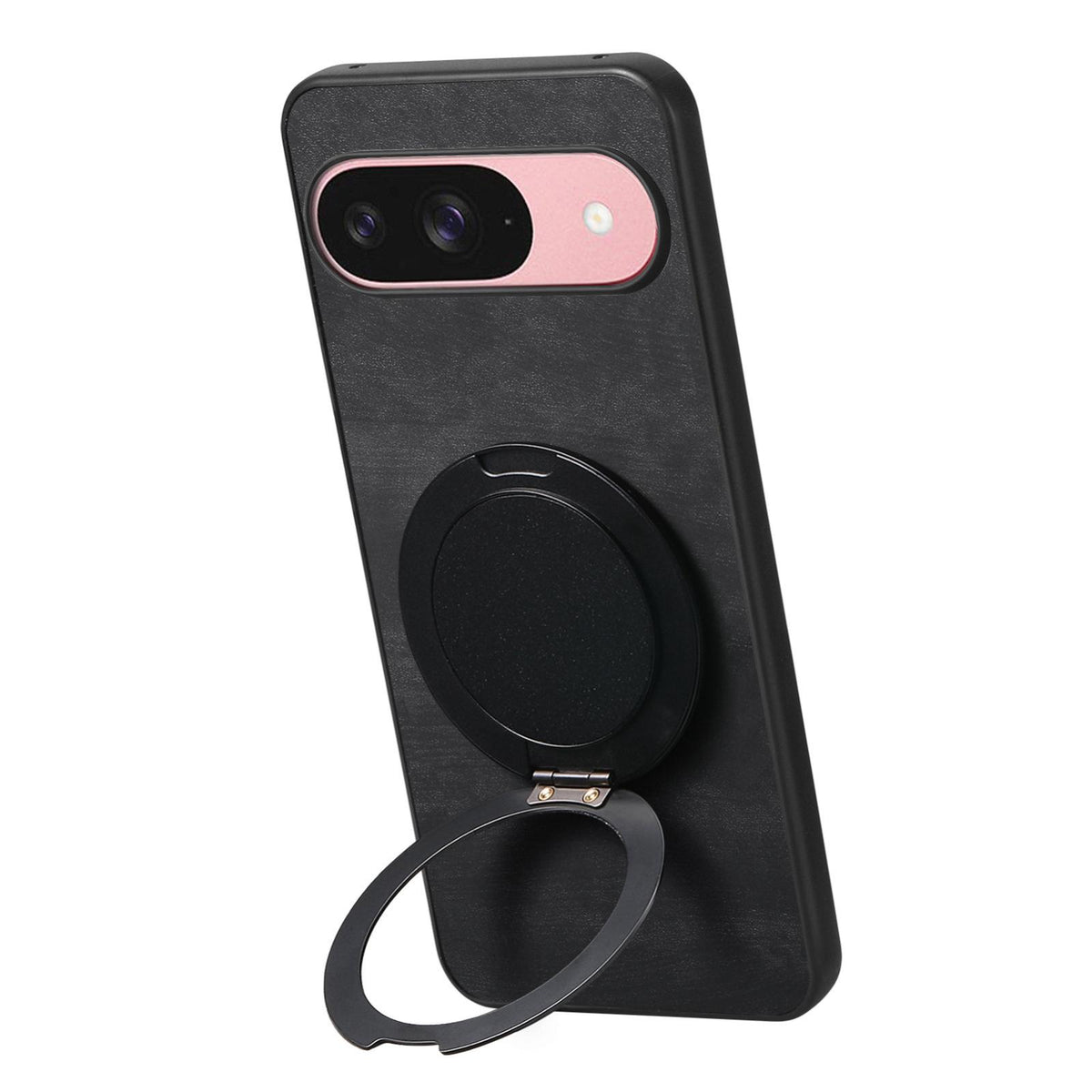 For Google Pixel 11 Pro Retro Leather Rotation Round Holder Phone Case - Black - SYA003086917C