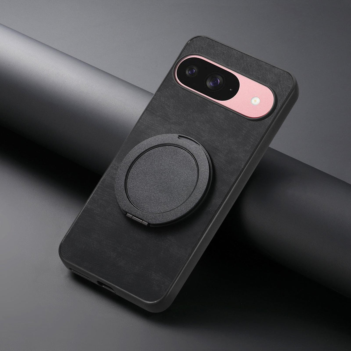 For Google Pixel 11 Pro Retro Leather Rotation Round Holder Phone Case - Black - SYA003086917C