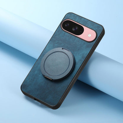 For Google Pixel 11 Pro Retro Leather Rotation Round Holder Phone Case - Blue - SYA003086917D