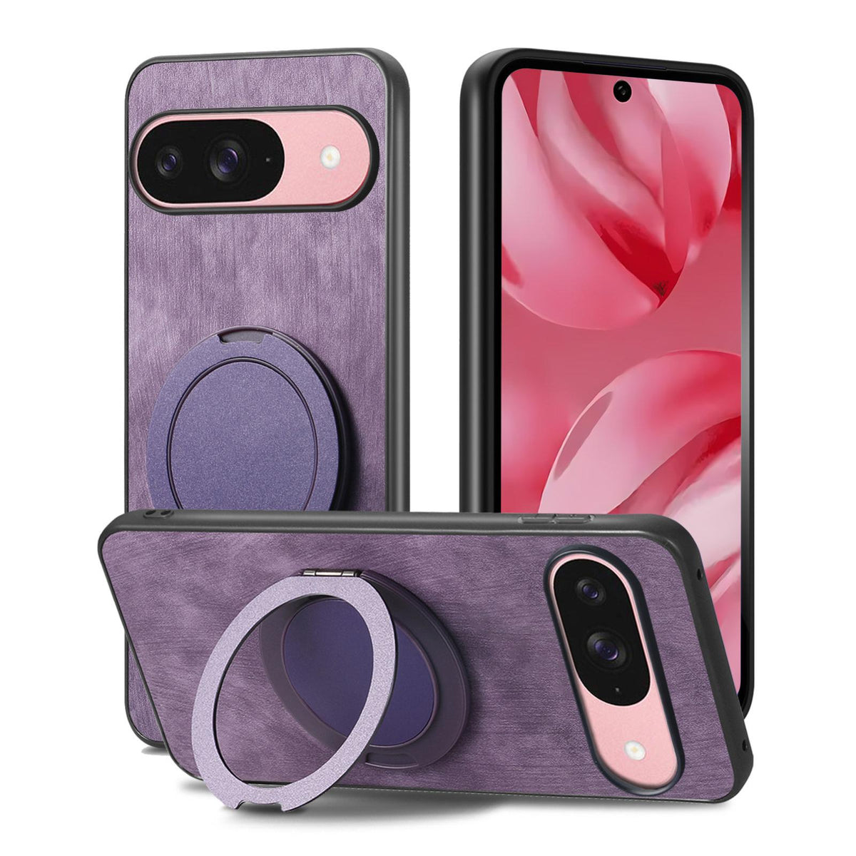 For Google Pixel 11 Pro Retro Leather Rotation Round Holder Phone Case - Purple - SYA003086917E