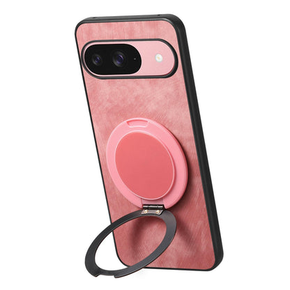 For Google Pixel 11 Pro XL Retro Leather Rotation Round Holder Phone Case - Pink - SYA003086918A