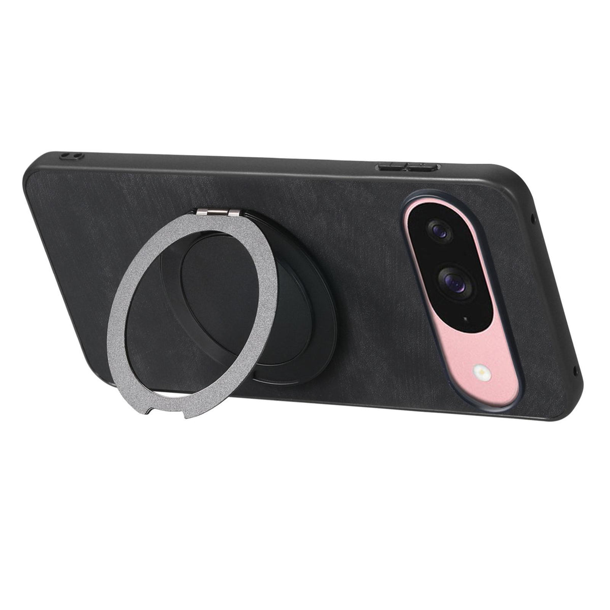 For Google Pixel 11 Pro XL Retro Leather Rotation Round Holder Phone Case - Black - SYA003086918C