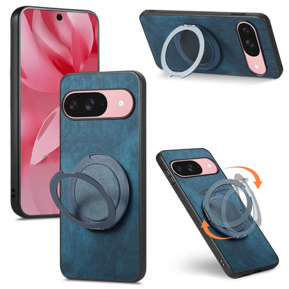 For Google Pixel 11 Pro XL Retro Leather Rotation Round Holder Phone Case - Blue - SYA003086918D