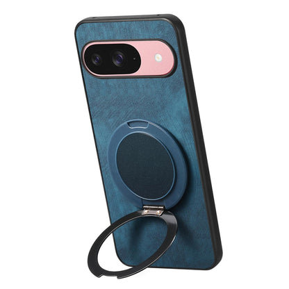 For Google Pixel 11 Pro XL Retro Leather Rotation Round Holder Phone Case - Blue - SYA003086918D
