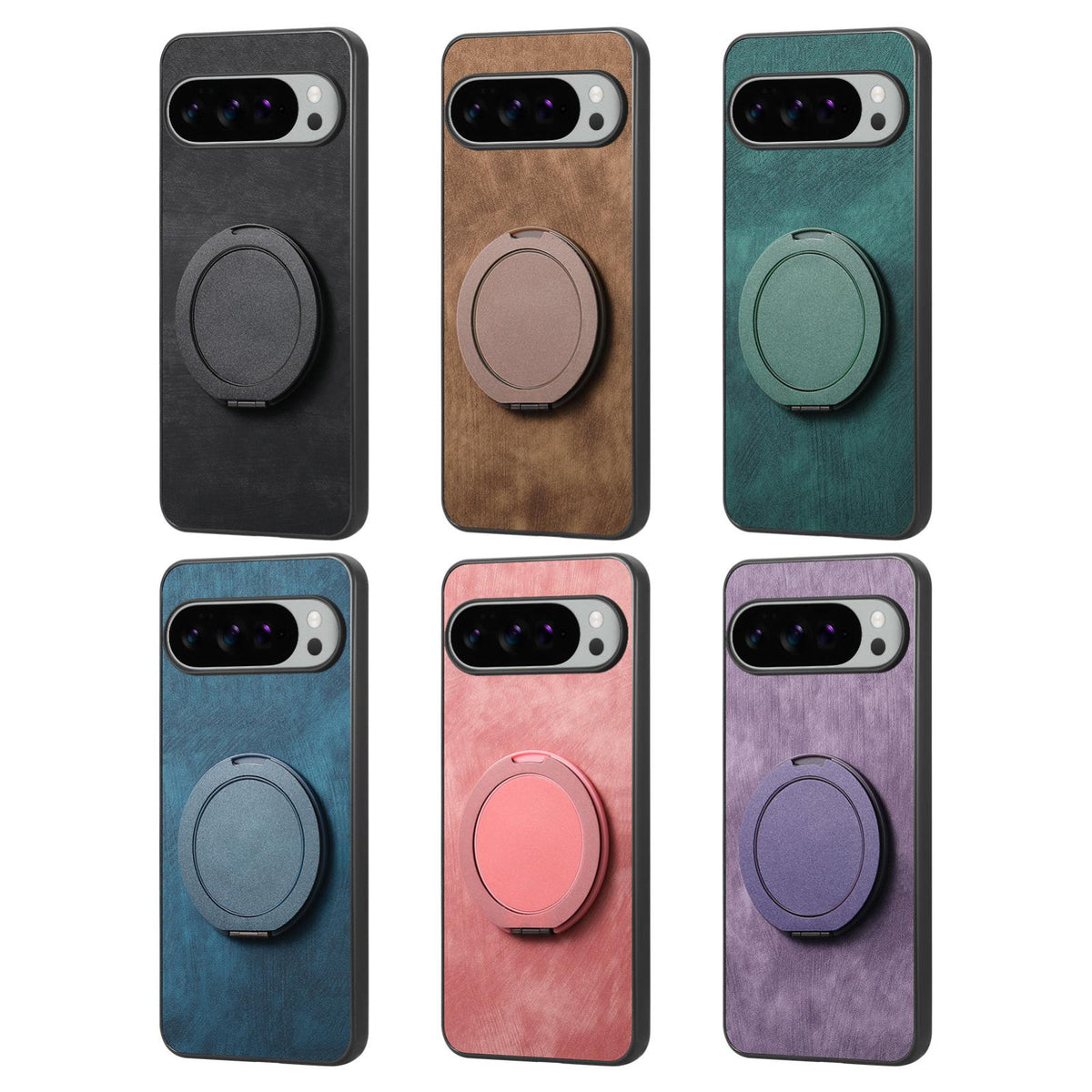 For Google Pixel 10a Retro Leather Rotation Round Holder Phone Case - Pink - SYA003086915A