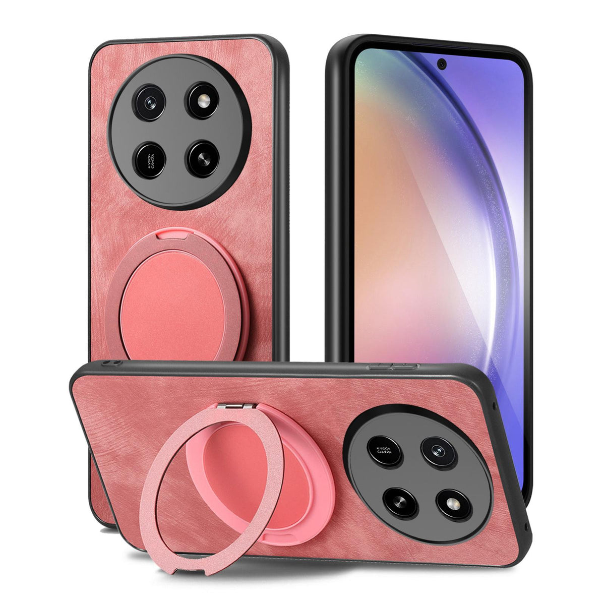 For Honor X80 Pro Max 5G Retro Leather Rotation Round Holder Phone Case - Pink - SYA003088213A