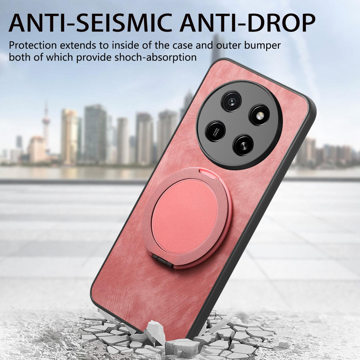 For Honor X80 Pro Max 5G Retro Leather Rotation Round Holder Phone Case - Pink - SYA003088213A