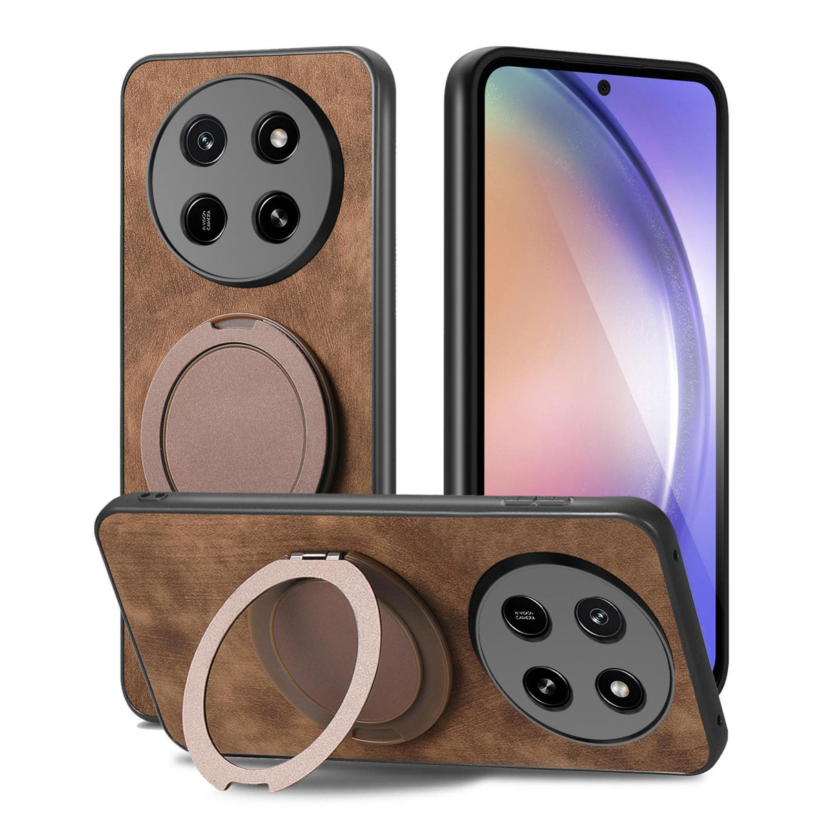 For Honor X80 Pro Max 5G Retro Leather Rotation Round Holder Phone Case - Brown - SYA003088213B