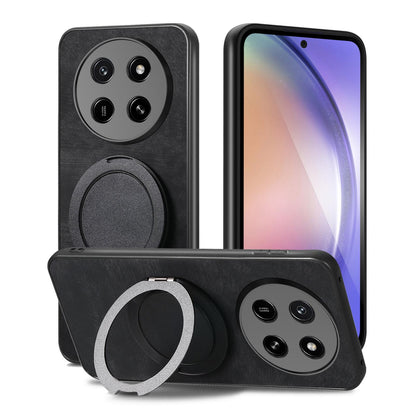 For Honor X80 Pro Max 5G Retro Leather Rotation Round Holder Phone Case - Black - SYA003088213C