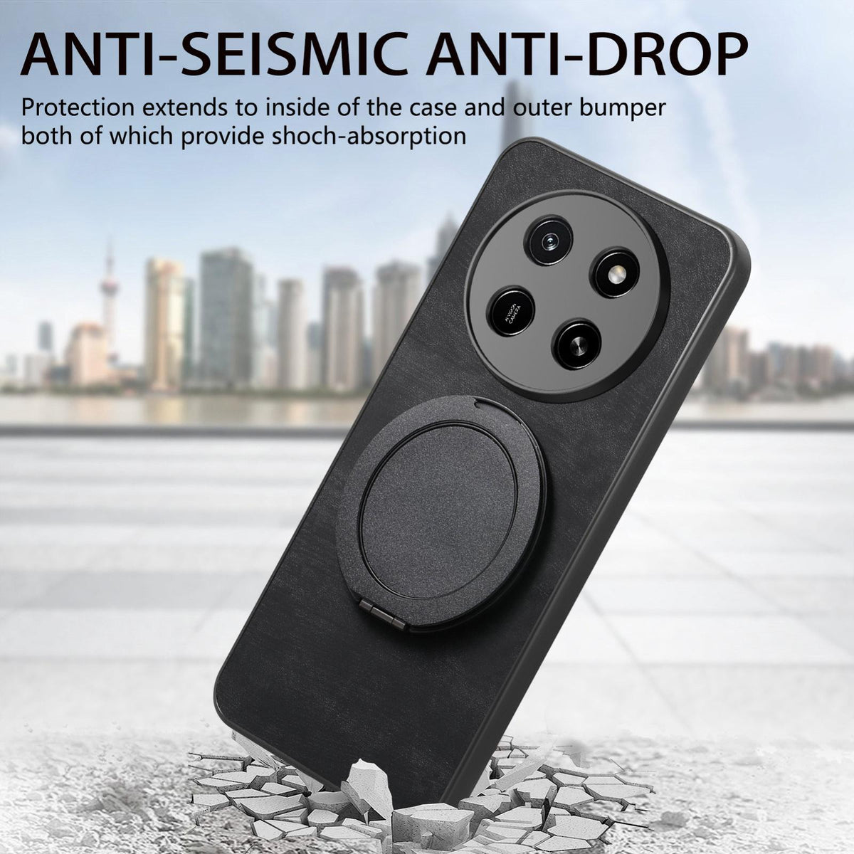 For Honor X80 Pro Max 5G Retro Leather Rotation Round Holder Phone Case - Black - SYA003088213C