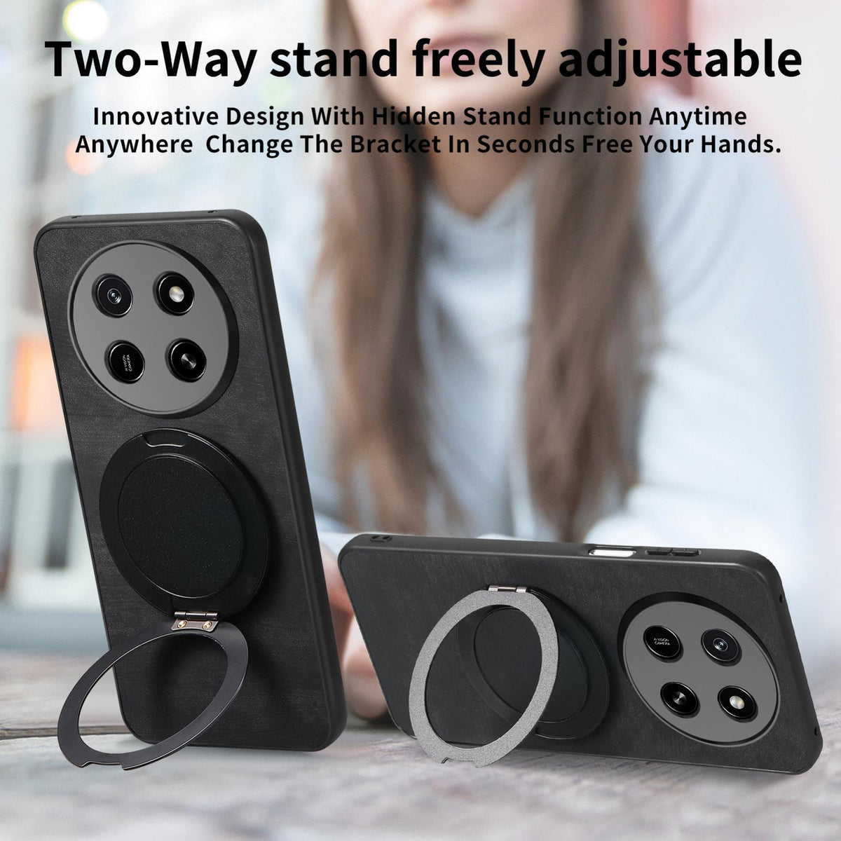 For Honor X80 Pro Max 5G Retro Leather Rotation Round Holder Phone Case - Black - SYA003088213C