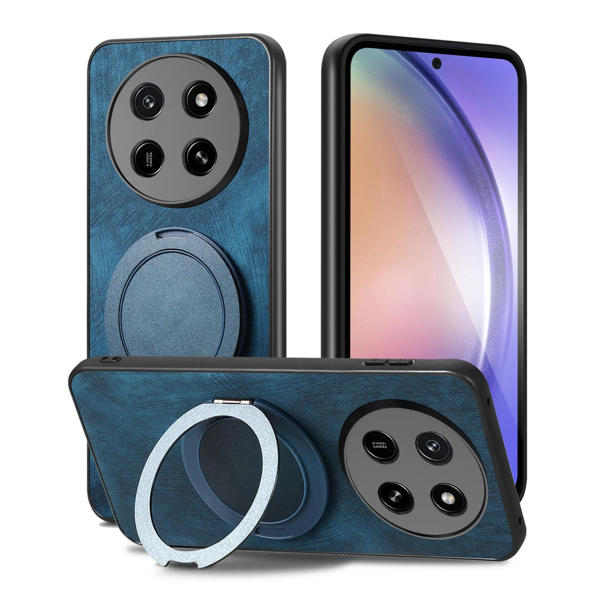 For Honor X80 Pro Max 5G Retro Leather Rotation Round Holder Phone Case - Blue - SYA003088213D