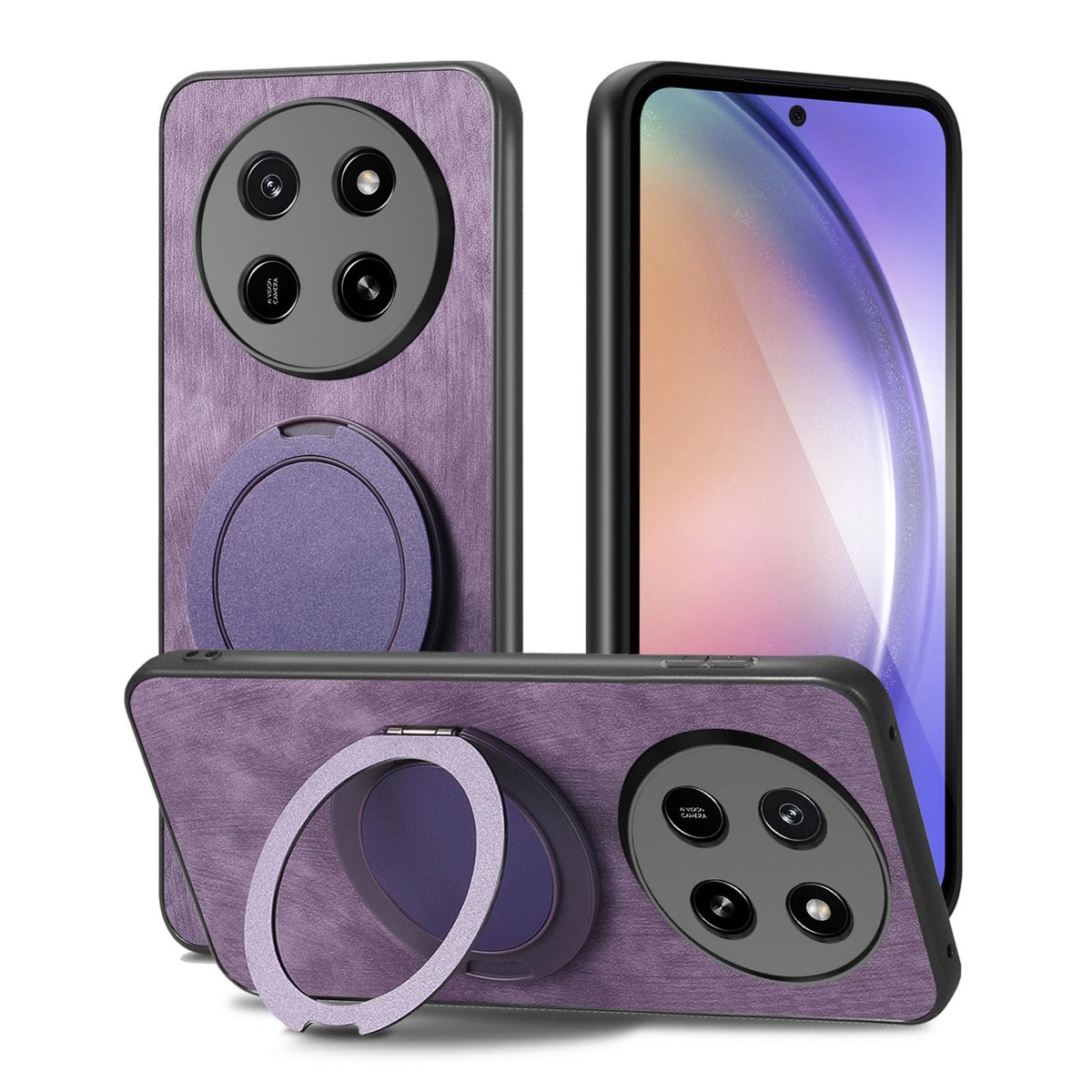 For Honor X80 Pro Max 5G Retro Leather Rotation Round Holder Phone Case - Purple - SYA003088213E