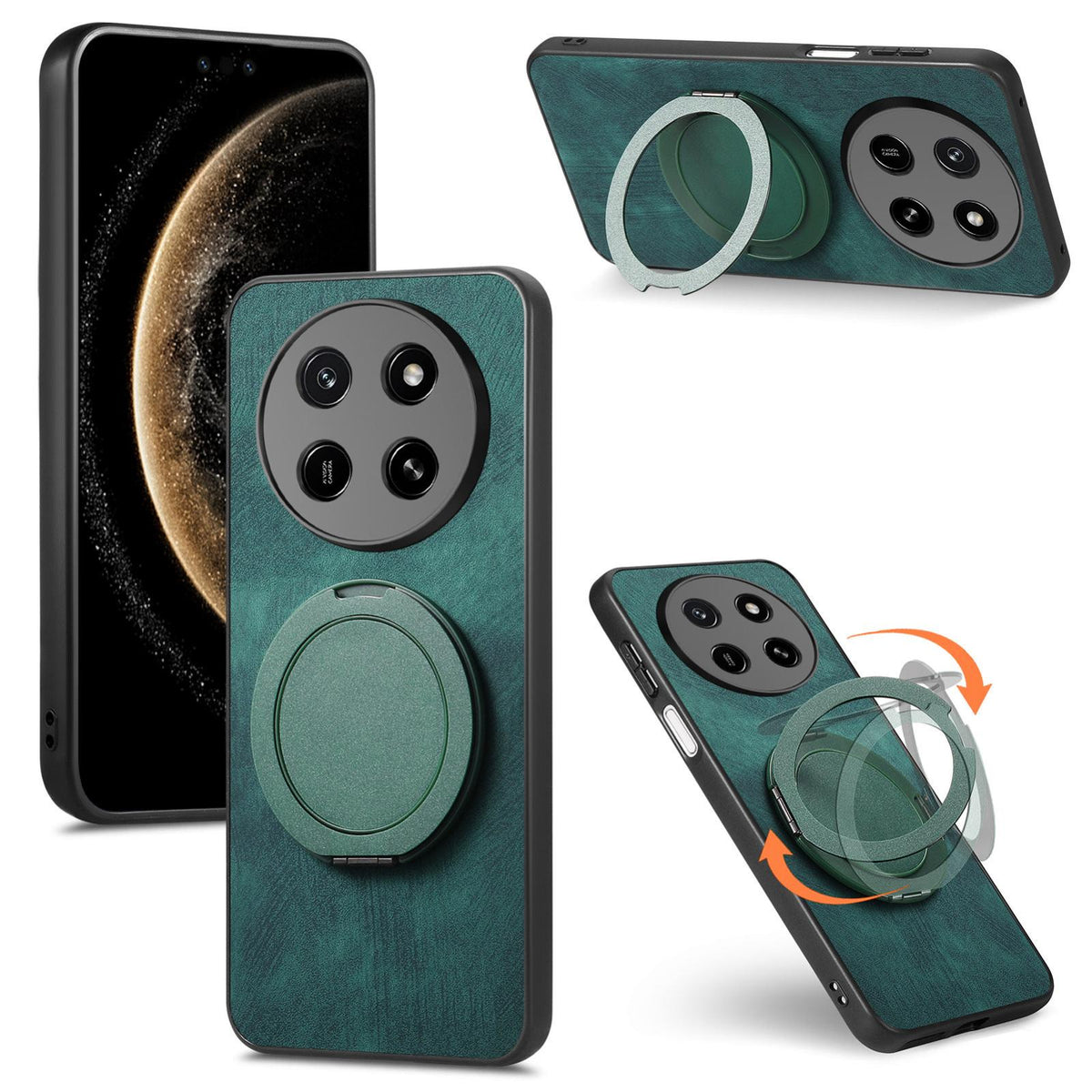 For Honor X80 Pro Max 5G Retro Leather Rotation Round Holder Phone Case - Green - SYA003088213F