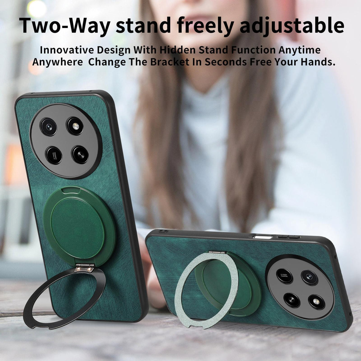 For Honor X80 Pro Max 5G Retro Leather Rotation Round Holder Phone Case - Green - SYA003088213F