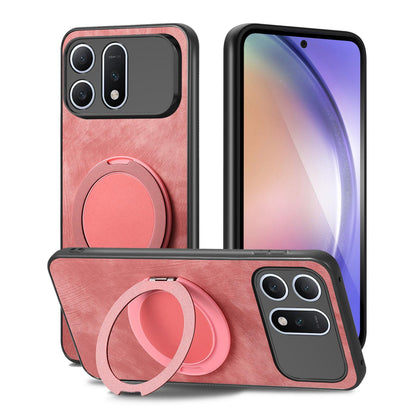 For Honor Win Turbo 5G Retro Leather Rotation Round Holder Phone Case - Pink - SYA003088214A