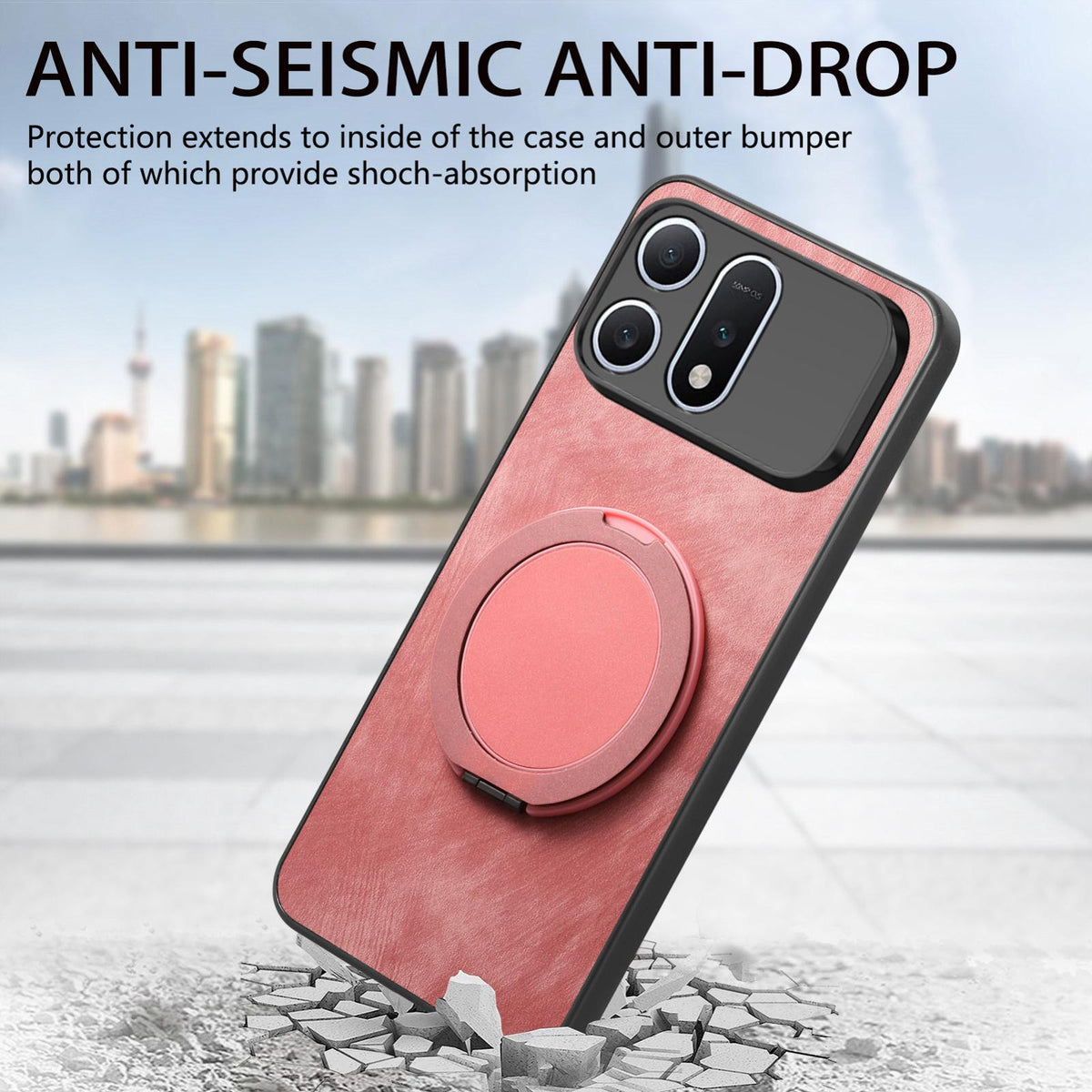 For Honor Win Turbo 5G Retro Leather Rotation Round Holder Phone Case - Pink - SYA003088214A