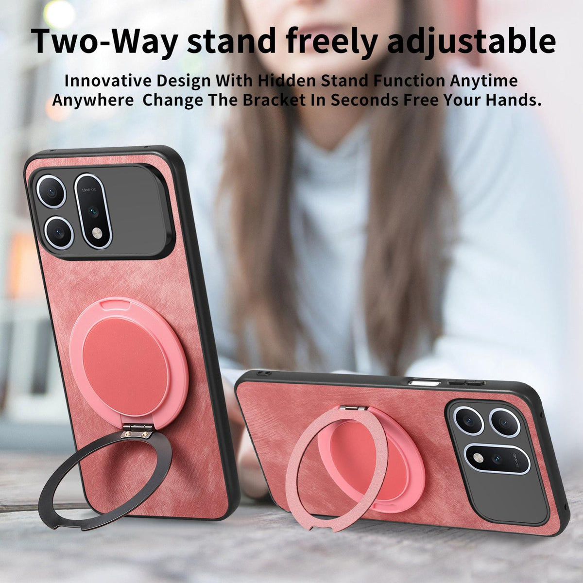 For Honor Win Turbo 5G Retro Leather Rotation Round Holder Phone Case - Pink - SYA003088214A