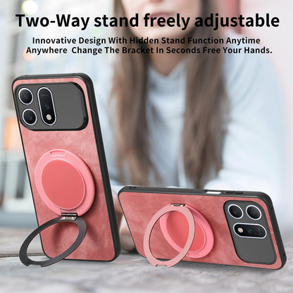 For Honor Win Turbo 5G Retro Leather Rotation Round Holder Phone Case - Pink - SYA003088214A