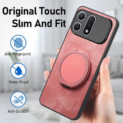 For Honor Win Turbo 5G Retro Leather Rotation Round Holder Phone Case - Pink - SYA003088214A