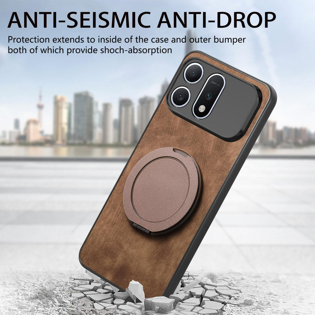 For Honor Win Turbo 5G Retro Leather Rotation Round Holder Phone Case - Brown - SYA003088214B