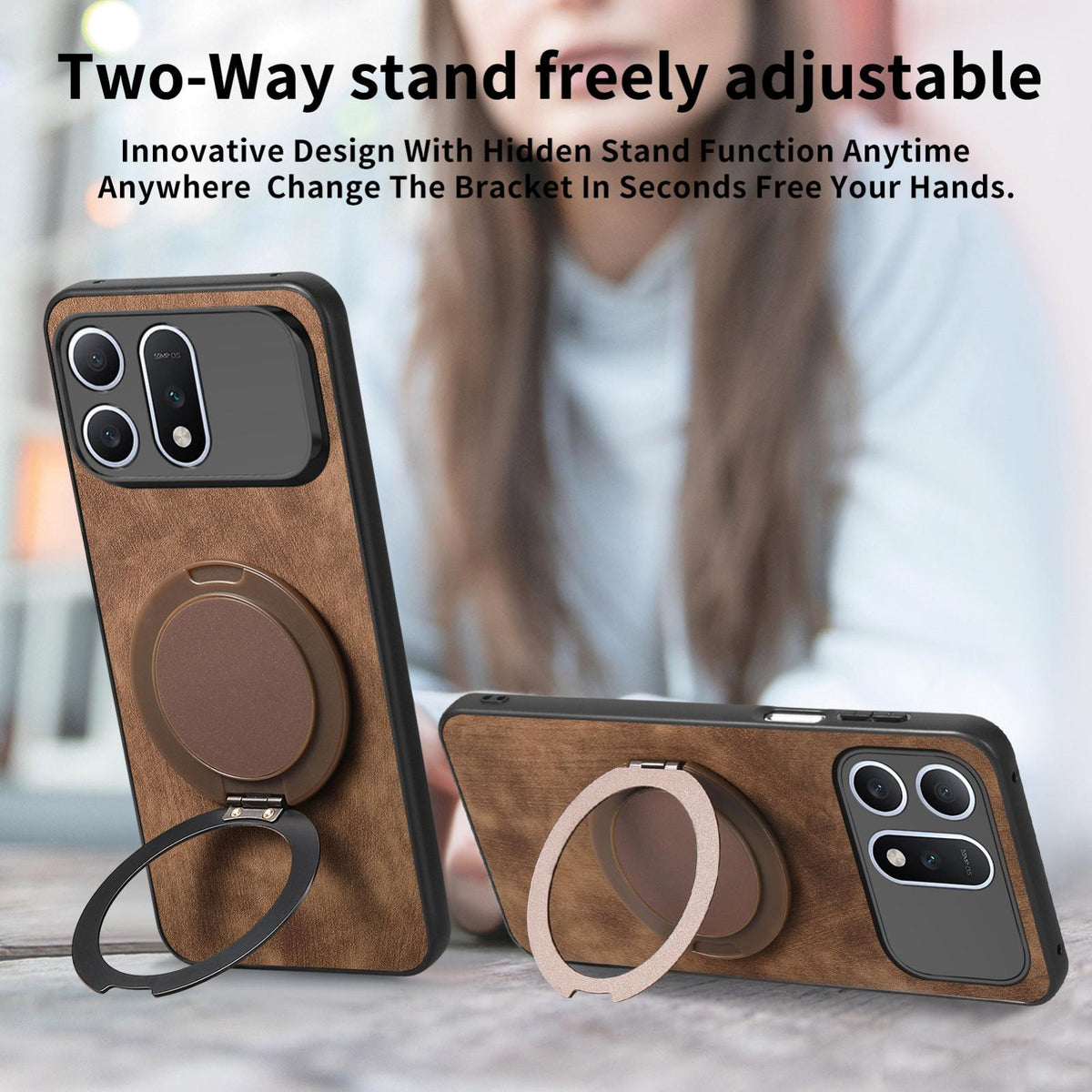 For Honor Win Turbo 5G Retro Leather Rotation Round Holder Phone Case - Brown - SYA003088214B