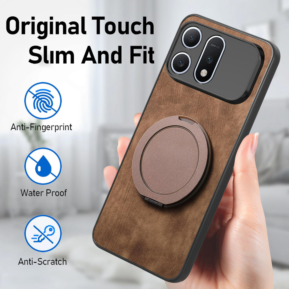 For Honor Win Turbo 5G Retro Leather Rotation Round Holder Phone Case - Brown - SYA003088214B