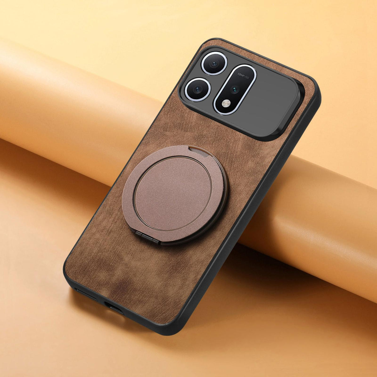 For Honor Win Turbo 5G Retro Leather Rotation Round Holder Phone Case - Brown - SYA003088214B