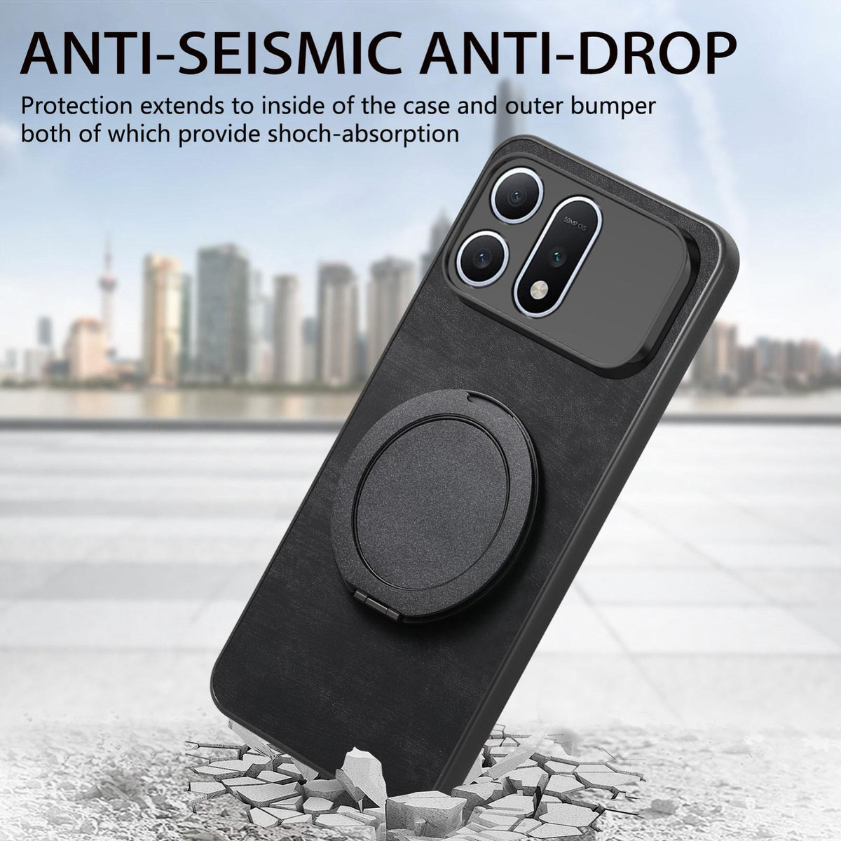 For Honor Win Turbo 5G Retro Leather Rotation Round Holder Phone Case - Black - SYA003088214C