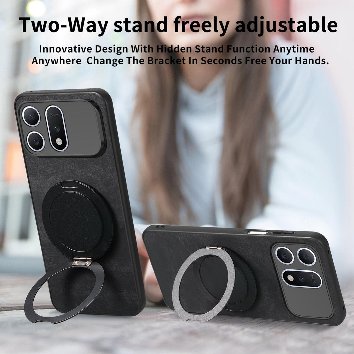 For Honor Win Turbo 5G Retro Leather Rotation Round Holder Phone Case - Black - SYA003088214C