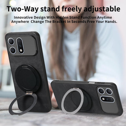 For Honor Win Turbo 5G Retro Leather Rotation Round Holder Phone Case - Black - SYA003088214C