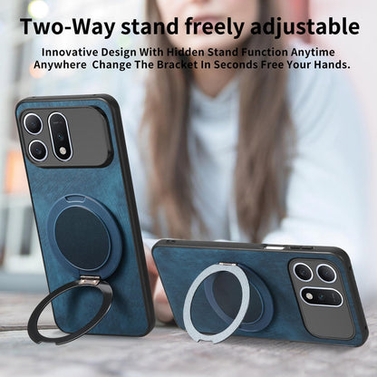For Honor Win Turbo 5G Retro Leather Rotation Round Holder Phone Case - Blue - SYA003088214D
