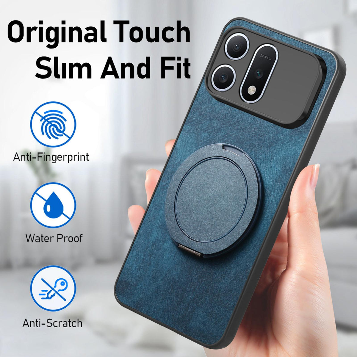 For Honor Win Turbo 5G Retro Leather Rotation Round Holder Phone Case - Blue - SYA003088214D