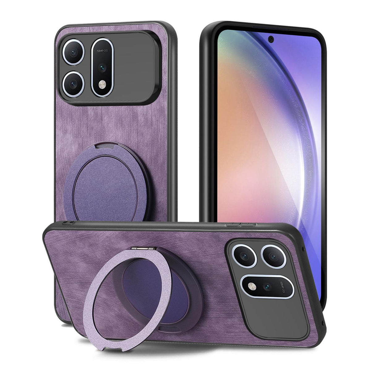 For Honor Win Turbo 5G Retro Leather Rotation Round Holder Phone Case - Purple - SYA003088214E